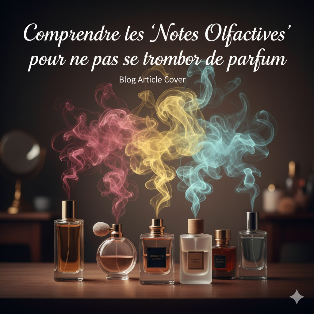 plusieur parfum sur une table avec une fumée pour montrer les odeur visible