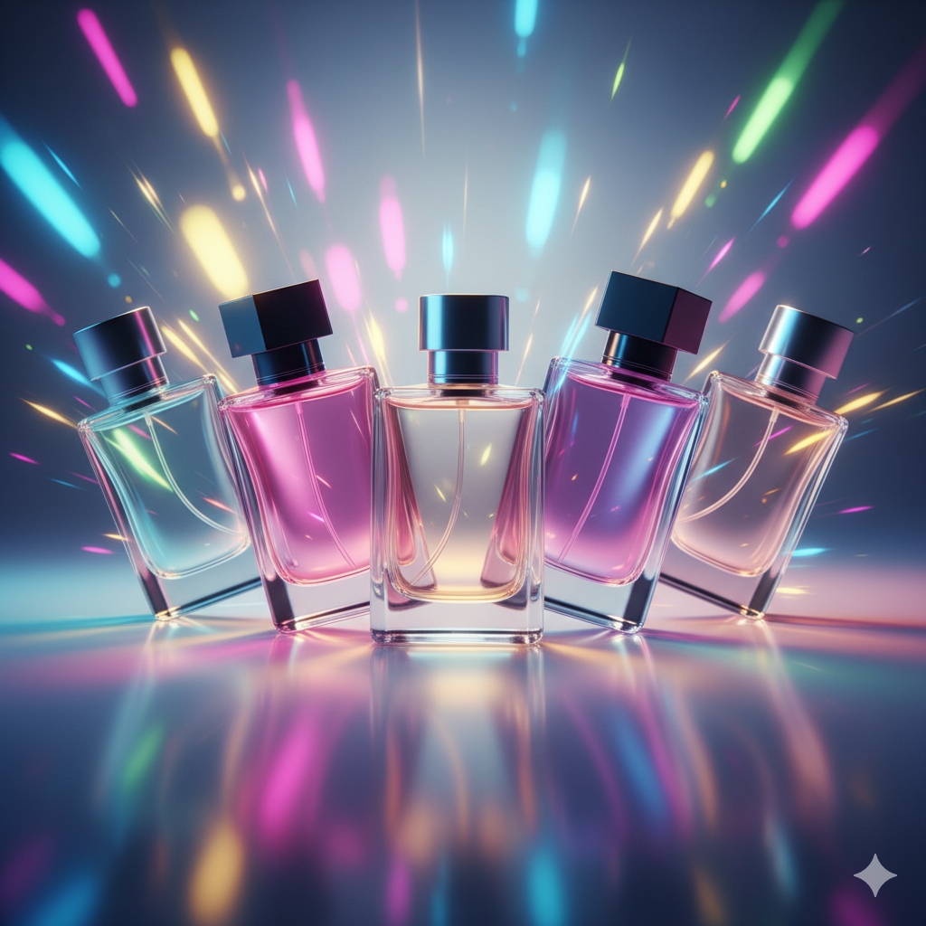 image montrant 5 parfum avec un effet wahou