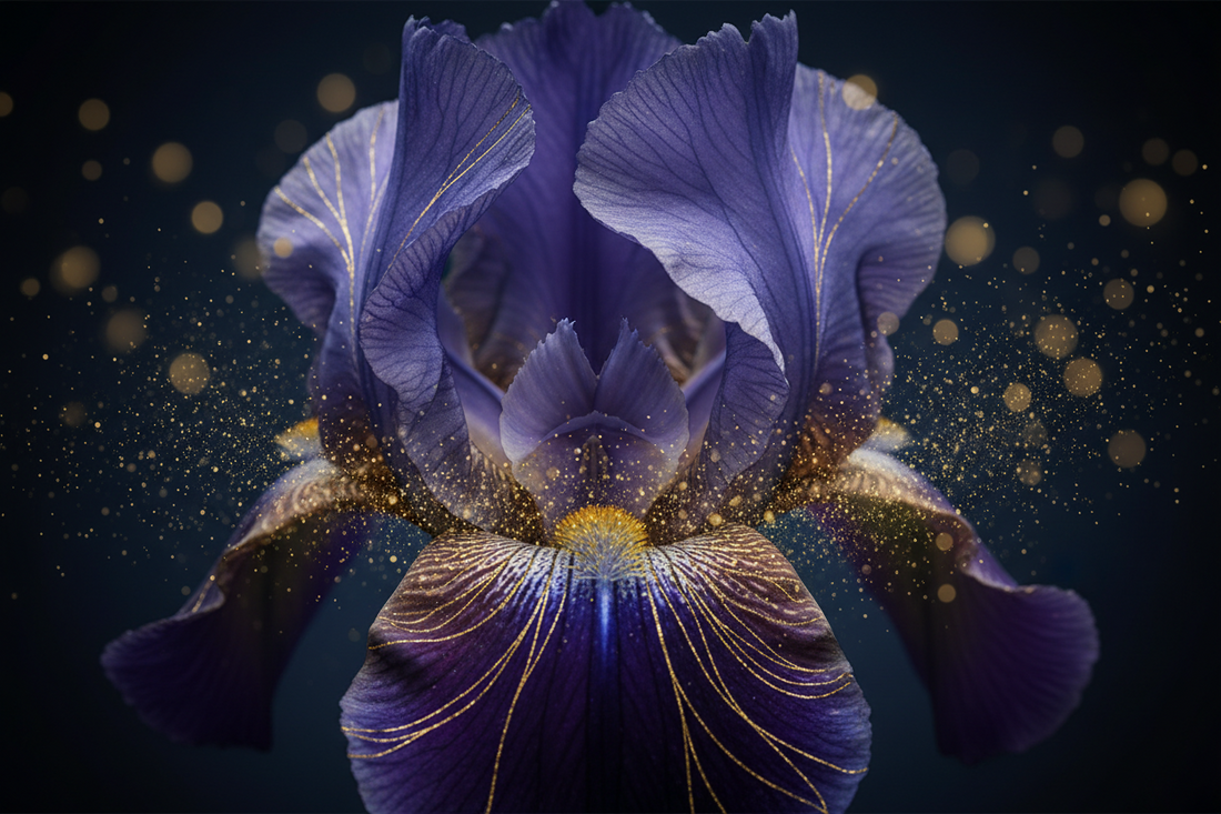 Une iris bleu entourer 'un halo jaune