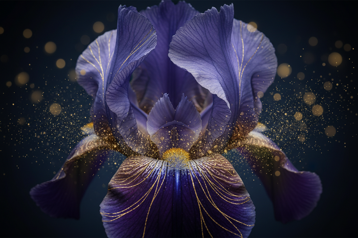 Une iris bleu entourer 'un halo jaune